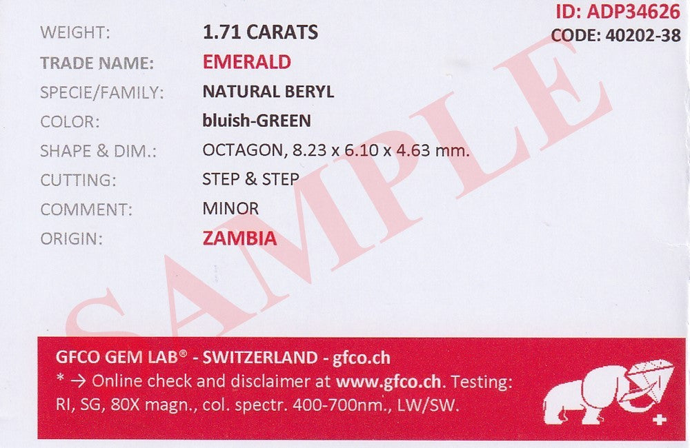GFCO GEM LAB® Swiss Gem Certificate - Professional Gemological Report Card — view 4