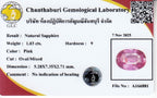 Laboratory report for GLC CERTIFIED 1.03ct VS Oval Natural Pink Sapphire - Unheated, Mozambique Gem