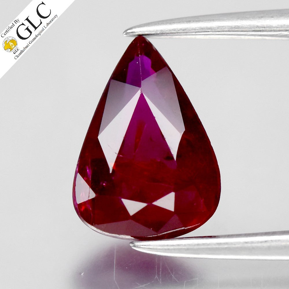 GLC CERTIFIED 1.05ct Pear Natural Red Ruby - Unheated, Mozambique Gemstone — view 1