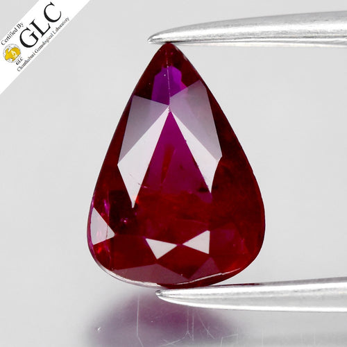 GLC CERTIFIED 1.05ct Pear Natural Red Ruby - Unheated, Mozambique Gemstone — view 1