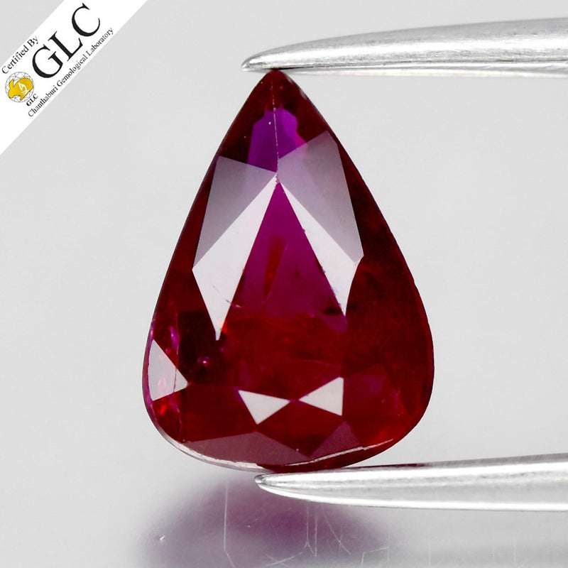 GLC CERTIFIED 1.05ct Pear Natural Red Ruby - Unheated, Mozambique Gemstone