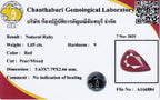 Laboratory report for GLC CERTIFIED 1.05ct Pear Natural Red Ruby - Unheated, Mozambique Gemstone