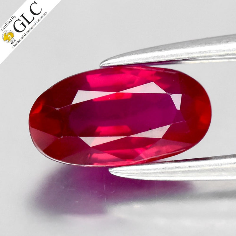 GLC CERTIFIED 0.99ct VVS Oval Natural Purplish Red Ruby - Unheated, Gemstone