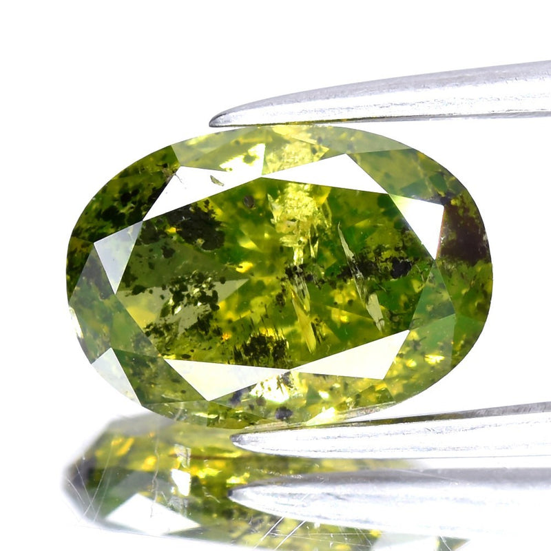 1.85ct 9.18x6.49mm Oval Natural Untreated Fancy Galaxy Yellow Green Diamond I1