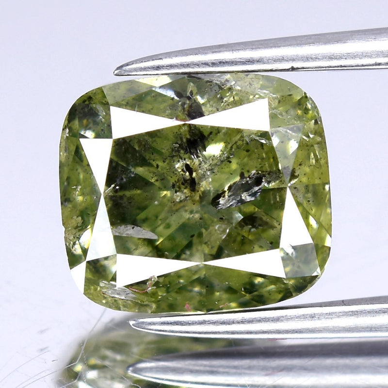 2.27ct 8.04x7.12mm Cushion Natural Untreated Fancy Yellowish Green Diamond I1