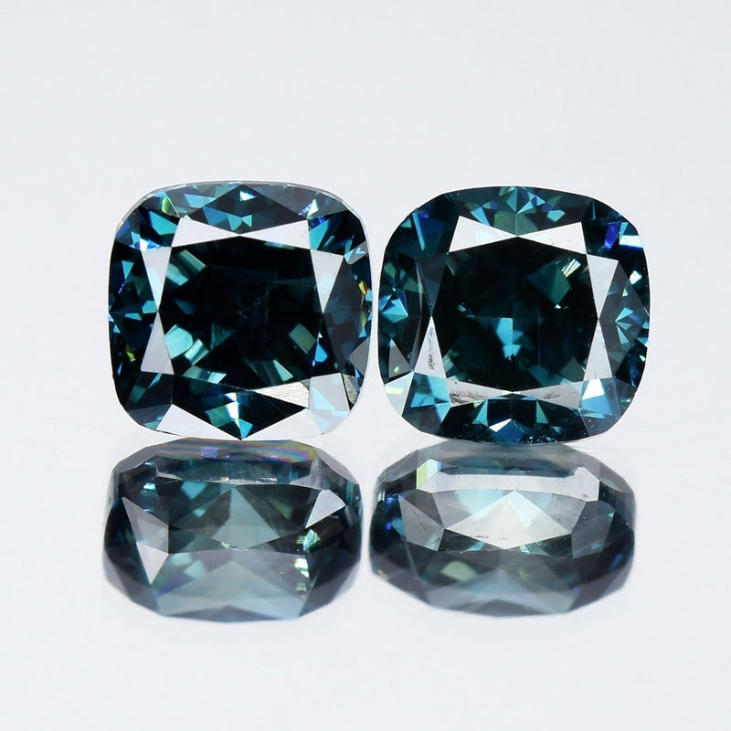 Pair 2pcs/2.07ct t.w Cushion Natural Treated Fancy Deep Blue Diamond SI1
