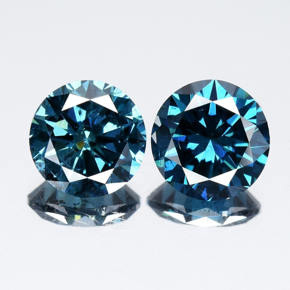 Pair 2pcs/1.98ct Round Brilliant Natural Treated Fancy Vivid Blue Diamond SI1