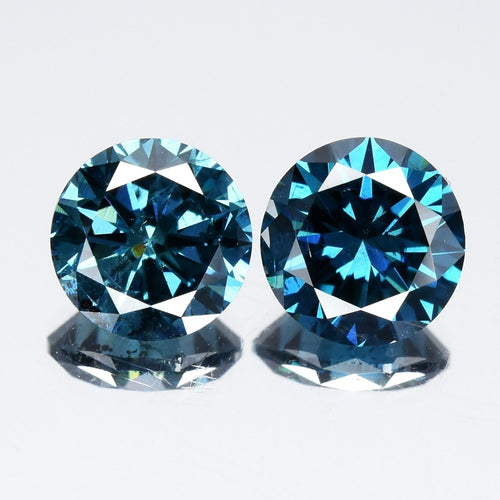 Pair 2pcs/1.98ct Round Brilliant Natural Treated Fancy Vivid Blue Diamond SI1
