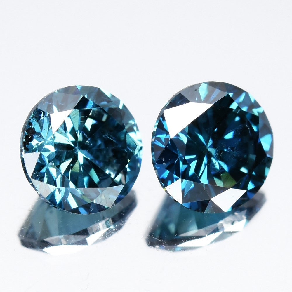 Pair 2pcs/1.98ct Round Brilliant Natural Treated Fancy Vivid Blue Diamond SI1
