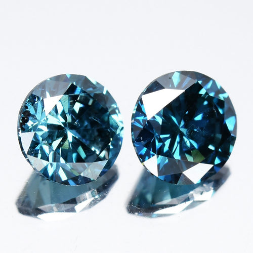 Pair 2pcs/1.98ct Round Brilliant Natural Treated Fancy Vivid Blue Diamond SI1