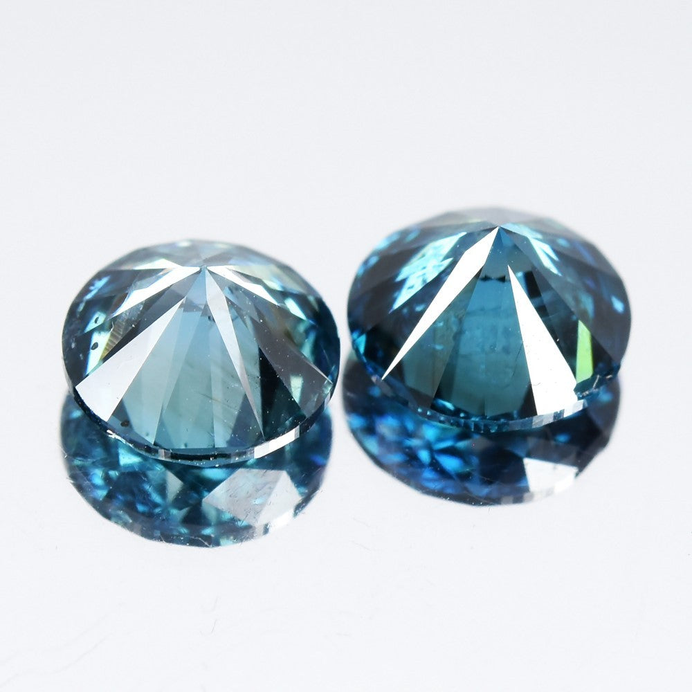 Pair 2pcs/1.98ct Round Brilliant Natural Treated Fancy Vivid Blue Diamond SI1