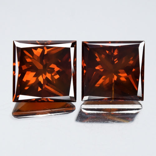Pair 2pcs/4.57ct Square Princess Natural Treated Fancy Red Orange Diamond SI1