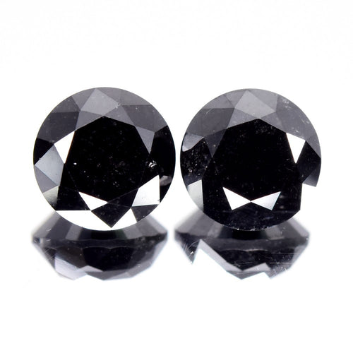 Pair 2pcs/4.79ct Round Brilliant Natural Fancy Jet Black Diamond Opaque (AAA) — view 1