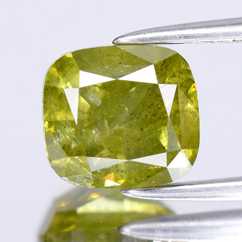 2.03ct 6.89x6.37mm Cushion Natural Untreated Fancy Yellow Green Diamond I1