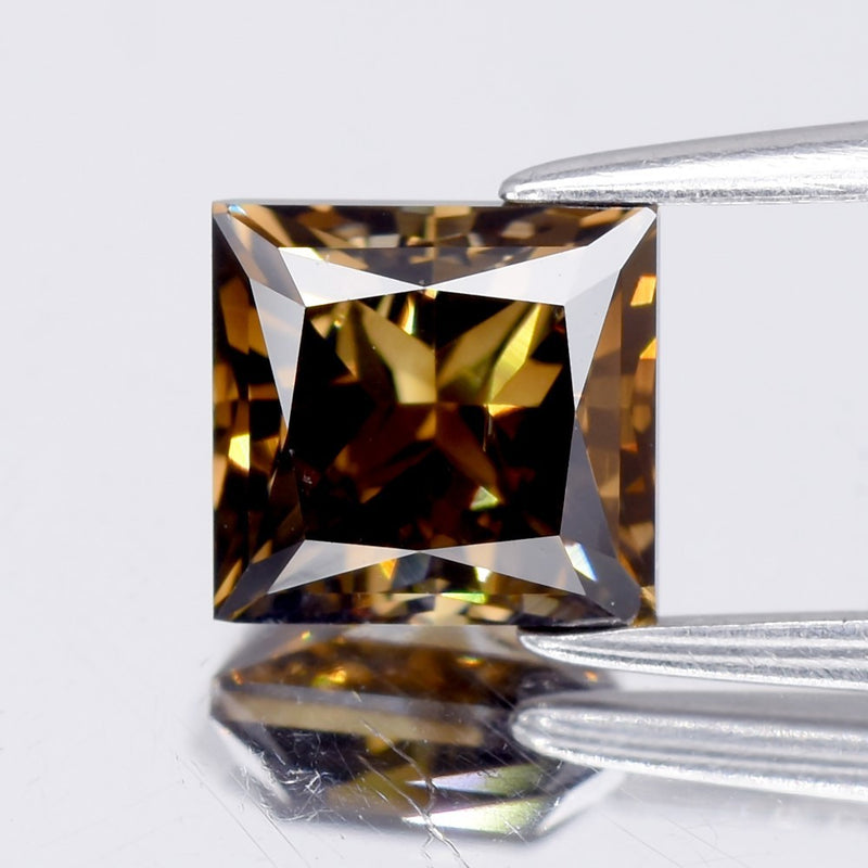 1.58ct Square Princess Natural Untreated Fancy Deep Orange Cognac Diamond VS2