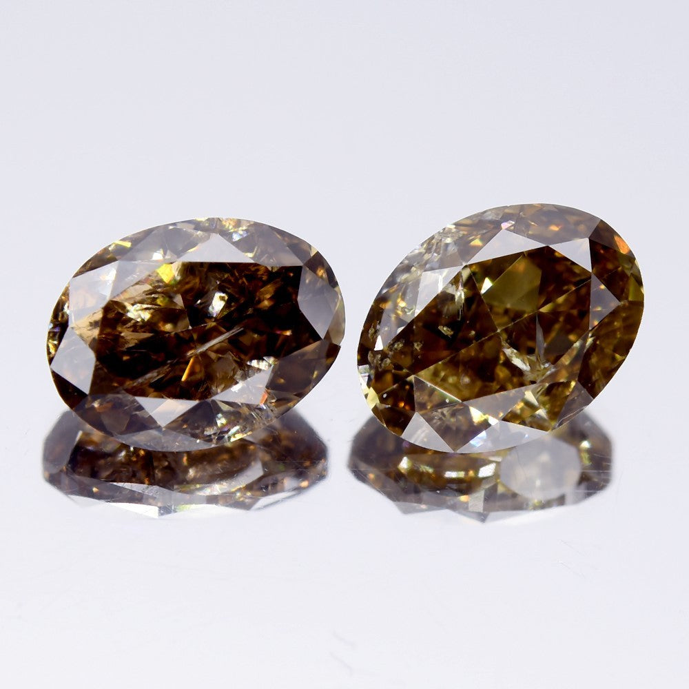 Pair 2pcs/2.04ct Oval Natural Untreated Fancy Imperial Champagne Diamond SI2
