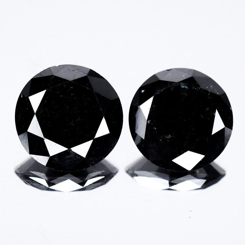 Pair 2pcs/5.38ct Round Brilliant Natural Fancy Jet Black Diamond Opaque (AAA)