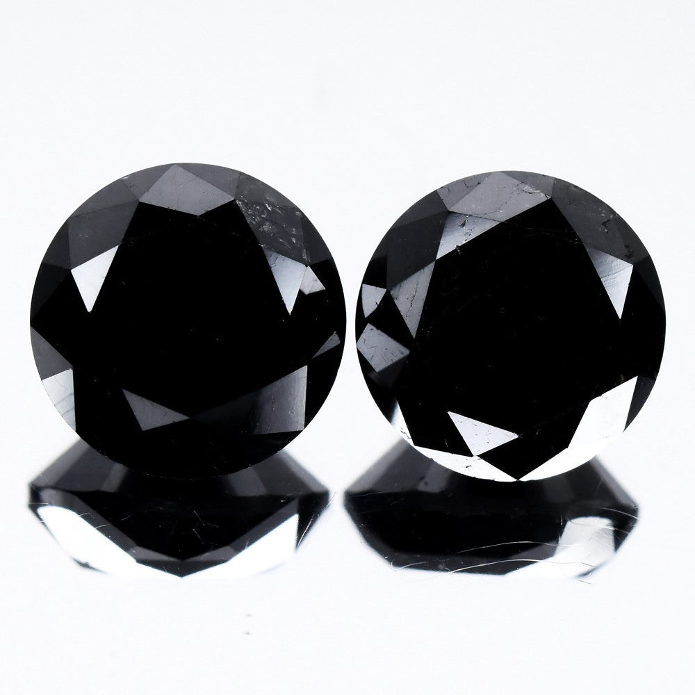 Pair 2pcs/7.06ct Round Brilliant Natural Fancy Jet Black Diamond Opaque (AAA) — view 1