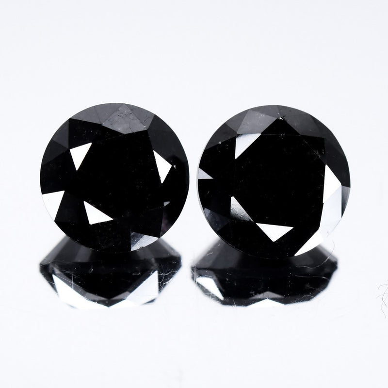 Pair 2pcs/7.79ct Round Brilliant Natural Fancy Jet Black Diamond Opaque (AAA)