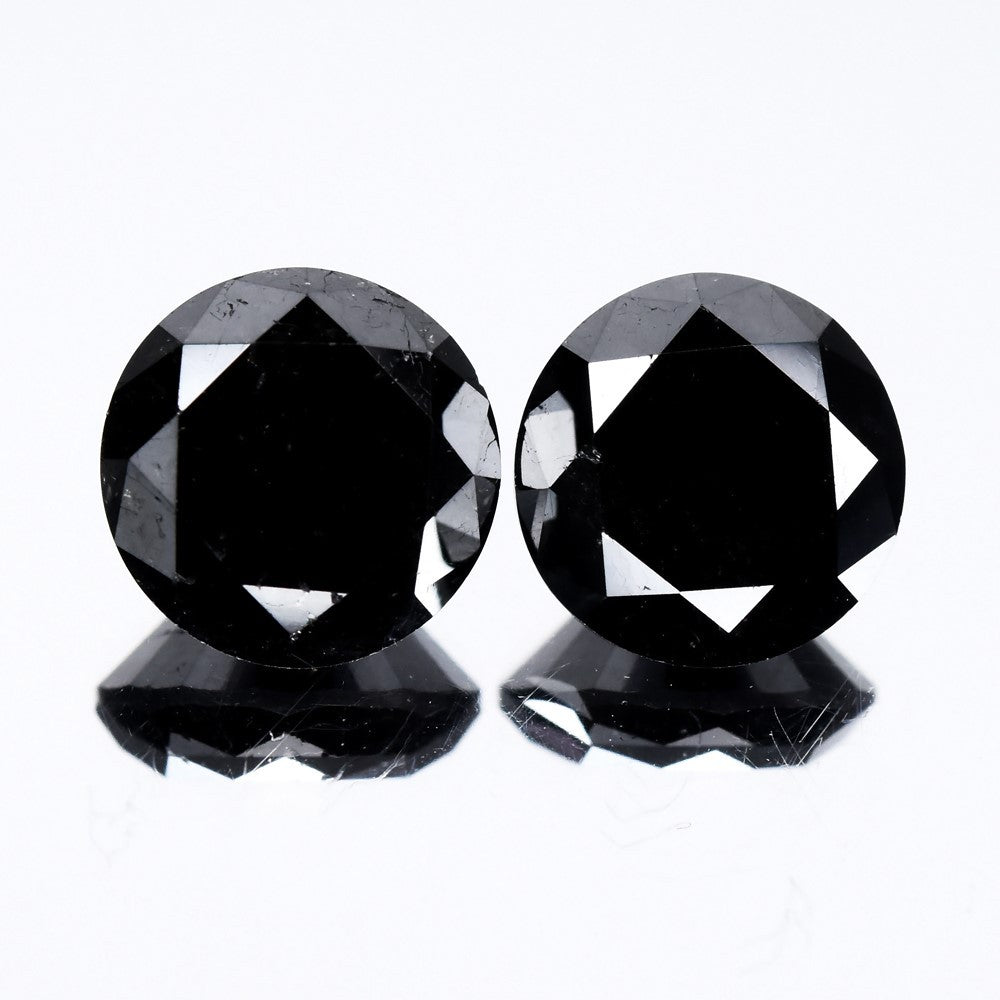 Pair 2pcs/5.27ct Round Brilliant Natural Fancy Jet Black Diamond Opaque (AAA) — view 1