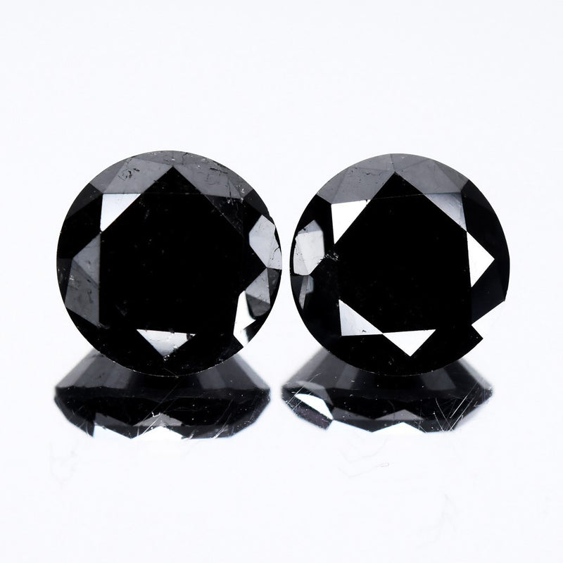 Pair 2pcs/5.27ct Round Brilliant Natural Fancy Jet Black Diamond Opaque (AAA)