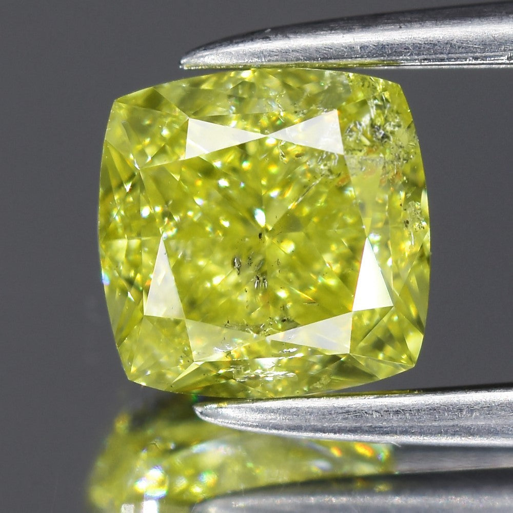 1.03ct 5.31x5.28mm Cushion Natural Untreated Fancy Intense Yellow Diamond SI1