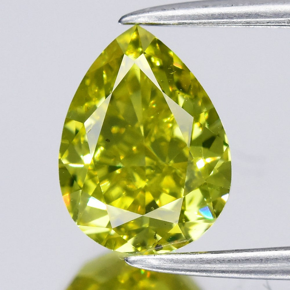 1.11ct Pear Natural Treated Fancy Intense Greenish Yellow Diamond VS2 Africa