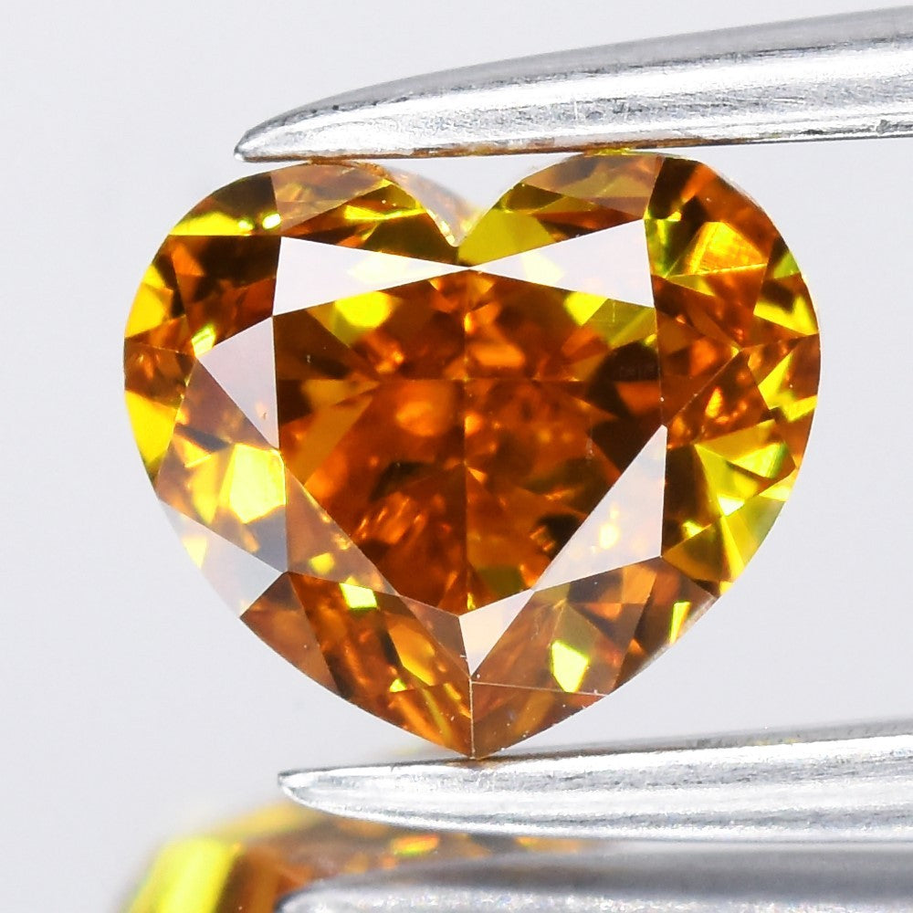 0.75ct Heart Natural Treated Fancy Deep Yellow Orange Diamond VVS1 Africa