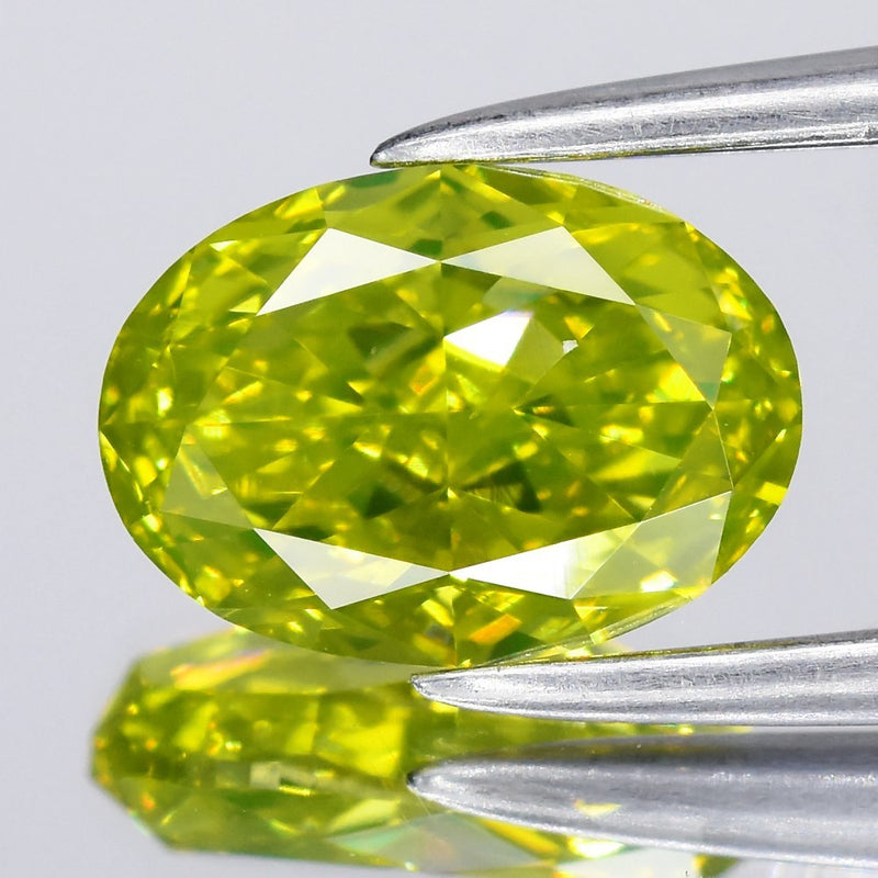 1.15ct Oval Natural Treated Fancy Intense Green Yellow Diamond VVS1 Africa