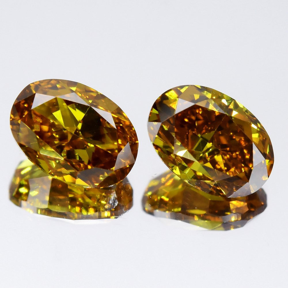 Pair 2pcs/2.00ct Oval Natural Treated Fancy Deep Yellow Orange Diamond VVS1