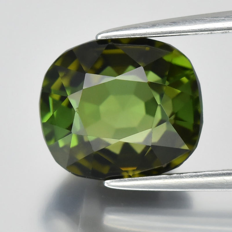 4.18ct 9.5x8.2mm VVS Cushion Natural Green Tourmaline Unheated Mozambique Gem