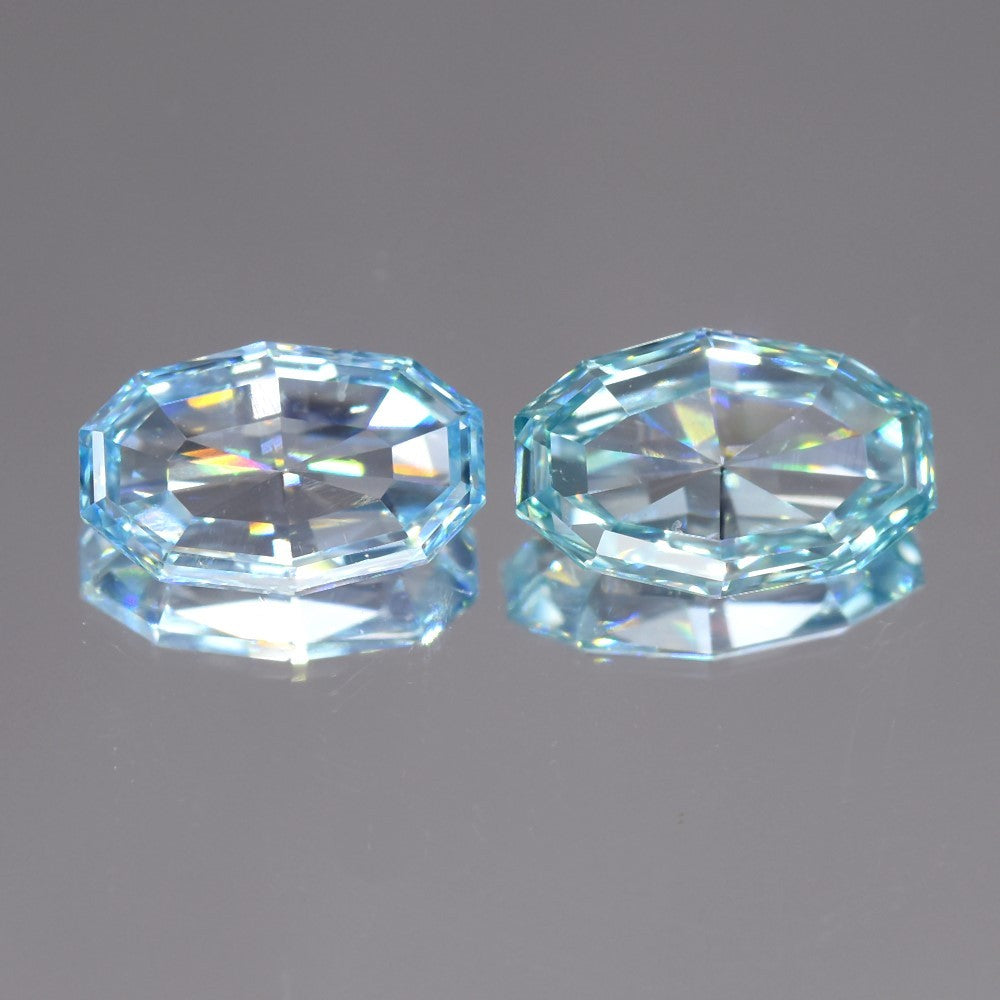 Pair 2pcs/1.45ct Step Cut Oval Natural Treated Fancy Intense Blue Diamond VVS1