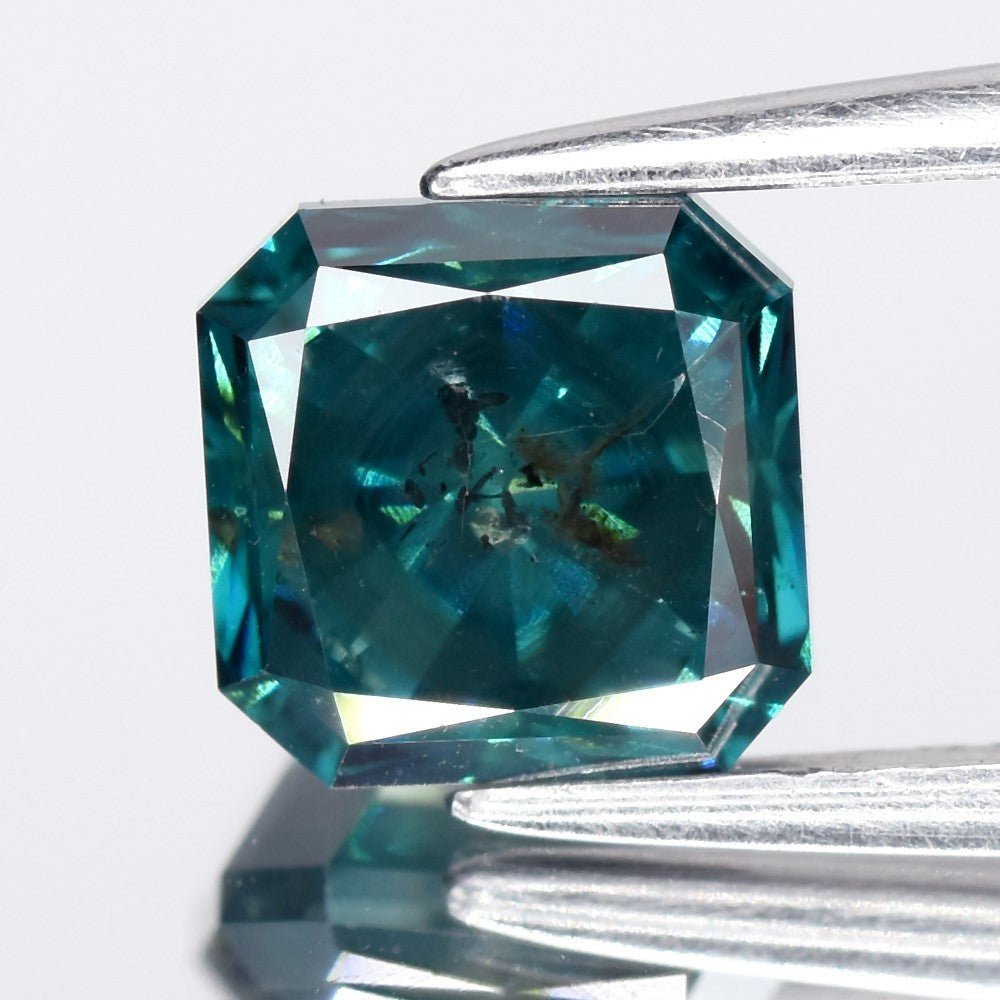 1.96ct 6.5x6.39mm Radiant Natural Treated Fancy Greenish Blue Diamond I1