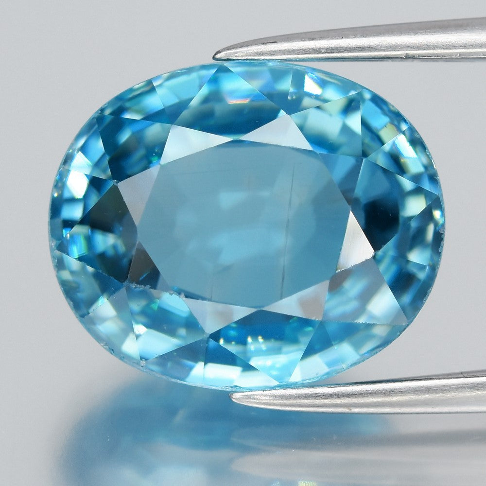 6.94ct 11x9mm VVS Oval Natural Blue Zircon - Gentle Heat, Cambodia Gemstone — view 1