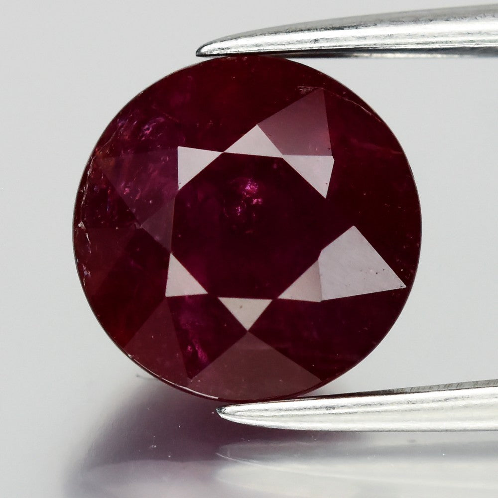 3.05ct 8mm Round Natural Purplish Red Ruby - Unheated Tanzania Gemstone