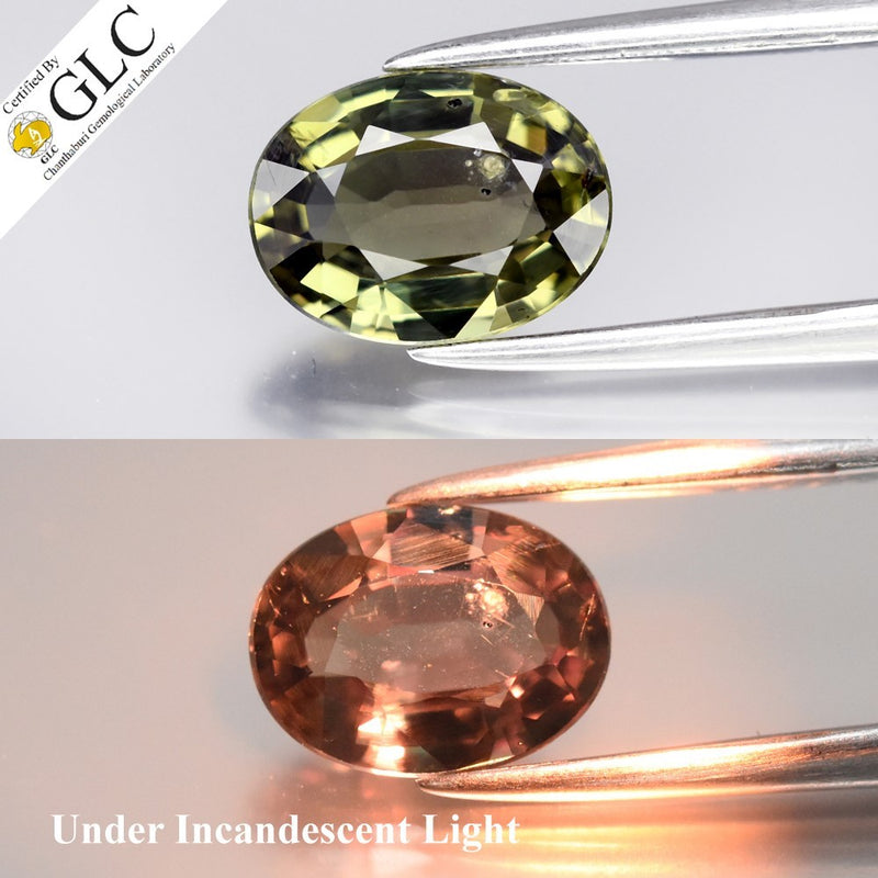 GLC CERTIFIED 1.44ct VS Oval Natural Color Change Sapphire - Unheated, Gem