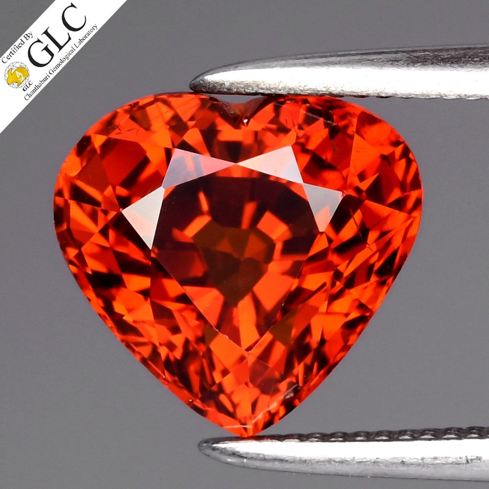 GLC CERTIFIED 2.78ct VVS Heart Natural Orange Spessartite Garnet Gemstone