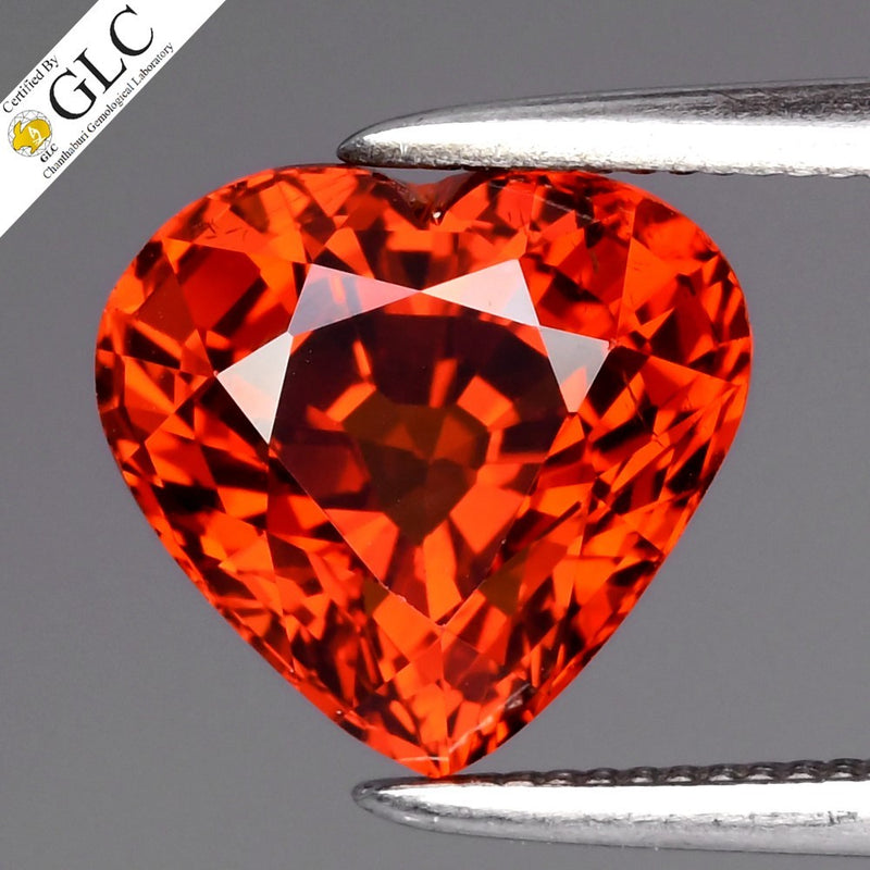 GLC CERTIFIED 2.78ct VVS Heart Natural Orange Spessartite Garnet Gemstone