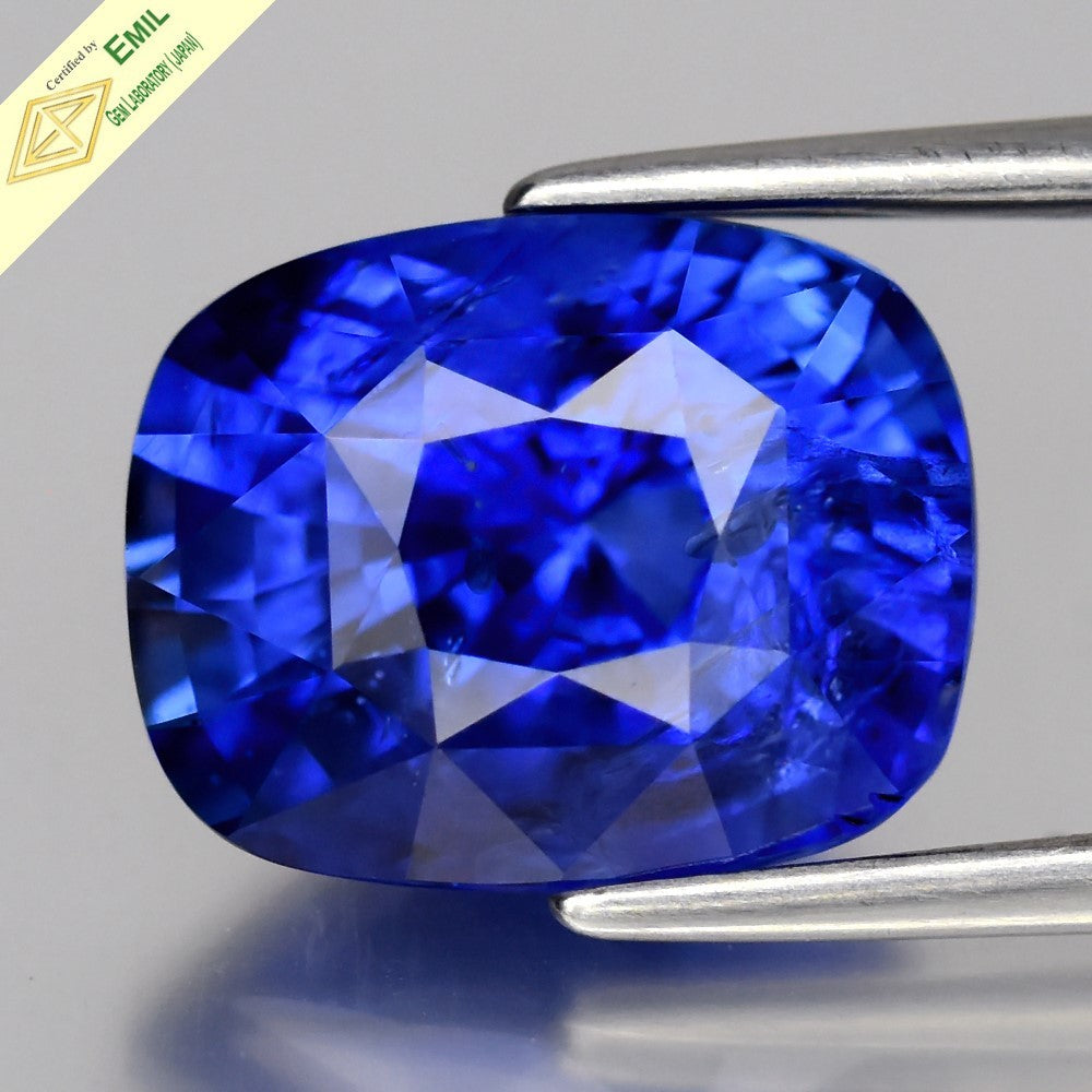EMIL Certified Heated 6.06ct Cushion Natural Violetish Blue Sapphire Sri-Lanka