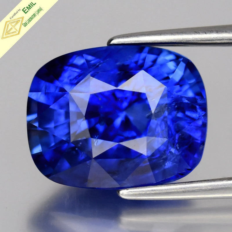 EMIL Certified Heated 6.06ct Cushion Natural Violetish Blue Sapphire Sri-Lanka