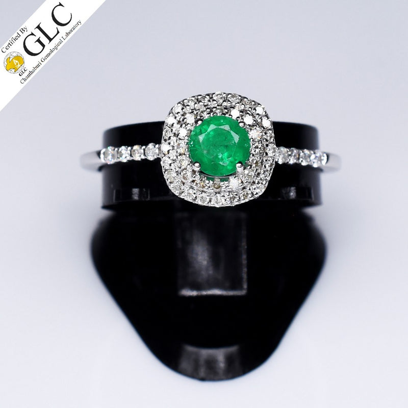 GLC CERTIFIED Natural Emerald Ring 0.49ct in 18K WHITE GOLD 0.32ct G,H/VS Dia