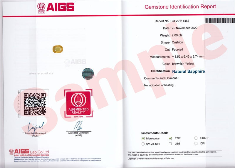AIGS Gemstone Identification Full Report With Photo (0.01+100ct./P<wbr/>c)