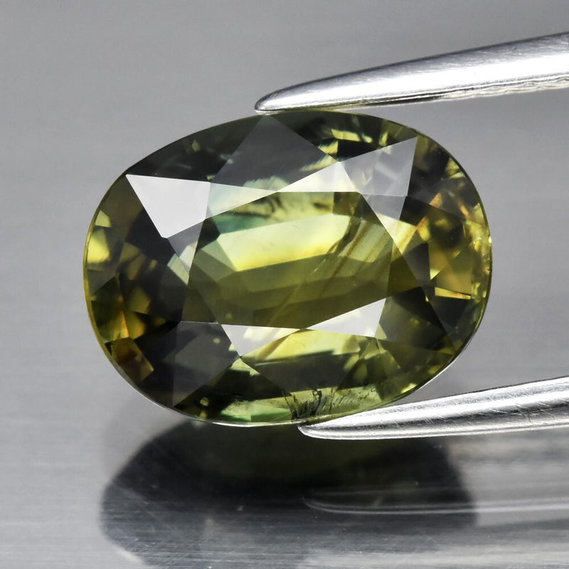 3.28ct 10x7.6mm Oval Unheated Yellowish Green Sapphire Gemstone, Africa