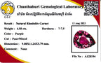 Laboratory report for CERTIFICATE Incl.* 4.50ct VS Pear Natural Purple Rhodolite Garnet, Madagascar