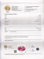 Laboratory report for CERTIFICATE Incl.* 19.77ct Oval Cabochon Purplish Red 6 Ray Star Ruby Gemstone