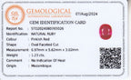 Laboratory report for CERTIFICATE Incl.* 1.23ct Oval Natural Unheated Pinkish Red Ruby, Mozambique