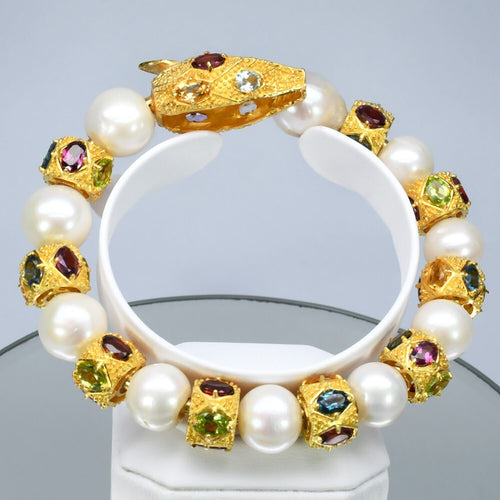 Natural Gemstone Fashion Bangle in 925 Sterling Silver (Gold Plated) — view 1