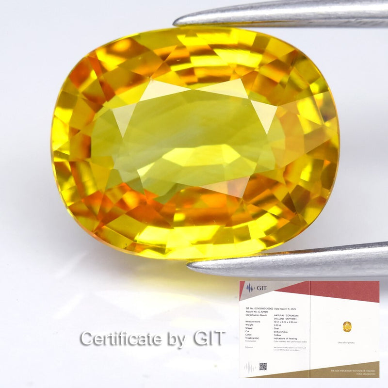 GIT CERTIFICATE 3.20ct VS Cushion Natural Yellow Sapphire - Heated, Tanzania