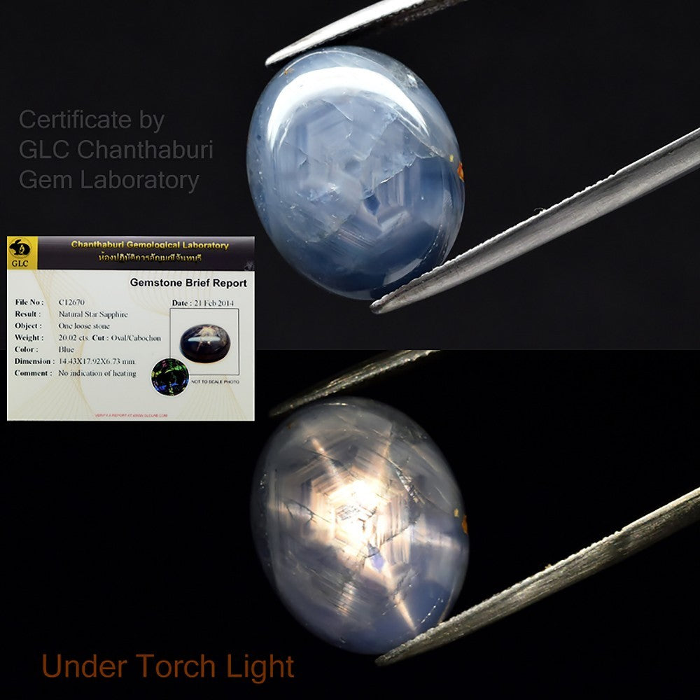 GLC Report 20.02ct Oval Natural Blue 6 Ray Star Sapphire - Unheated Gemstone — view 1