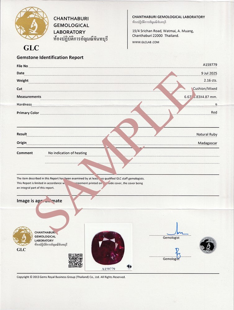 GLC Chanthaburi Gemological Laboratory FULL Report + Origin (0.01+100ct./P<wbr/>c)
